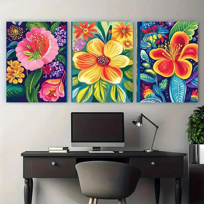 3pcs Vibrant Floral Decor Nature Prefect Wall Art Set Canvas Framed 40x60cm - High Quality Print 100% Australian Made Wall Canvas Ready to Hang