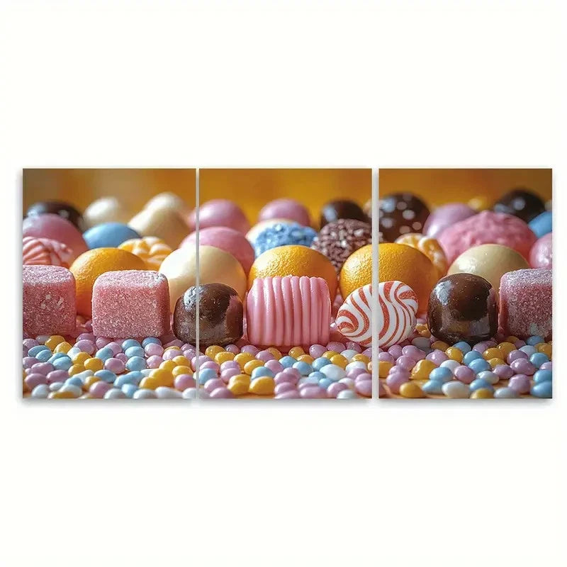 3pcs Candy Colorful Confectionery Decor  Wall Art Set Canvas Framed 40x60cm - High Quality Print 100% Australian Made Wall Canvas Ready to Hang - Bella Home Decor