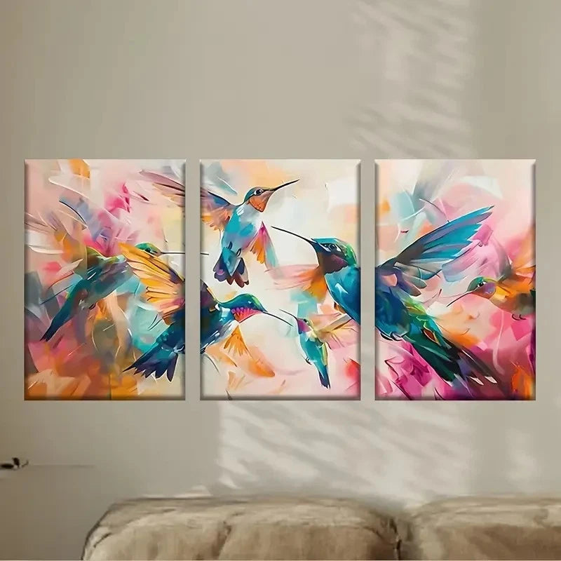 3pcs Hummings in Flight Wall Art Set Canvas Framed 50x70cm - High Quality Print 100% Australian Made Wall Canvas Ready to Hang - Bella Home Decor