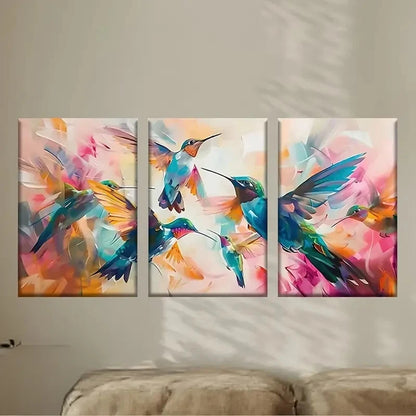 3pcs Hummings in Flight Wall Art Set Canvas Framed 50x70cm - High Quality Print 100% Australian Made Wall Canvas Ready to Hang - Bella Home Decor