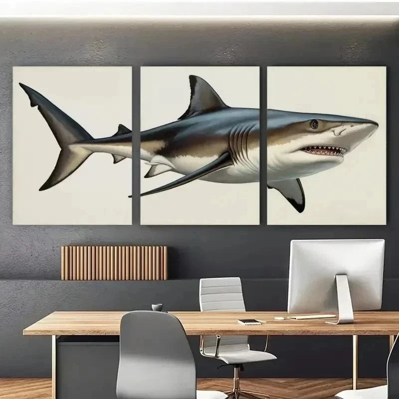 3pcs Shark Canvas Versatile MultiScene Artwork  Wall Art Set Canvas Framed 60x90cm - High Quality Print 100% Australian Made Wall Canvas Ready to Hang - Bella Home Decor