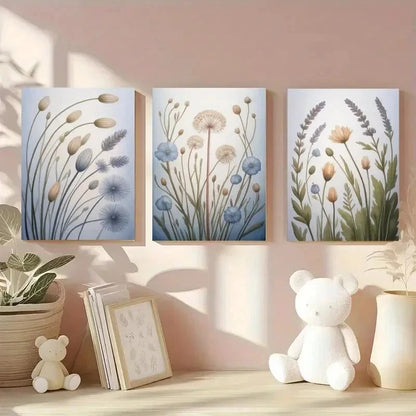 3pcs Soft Blue Beige, White, Green Pastel Toneswall Art Set Canvas Framed 50x70cm - High Quality Print 100% Australian Made Wall Canvas Ready to Hang
