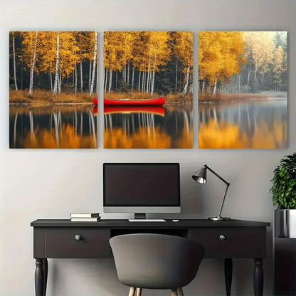 3pcs Nordic Minimalist Autumn Forest Scene Metal Print Ready to Hang Art