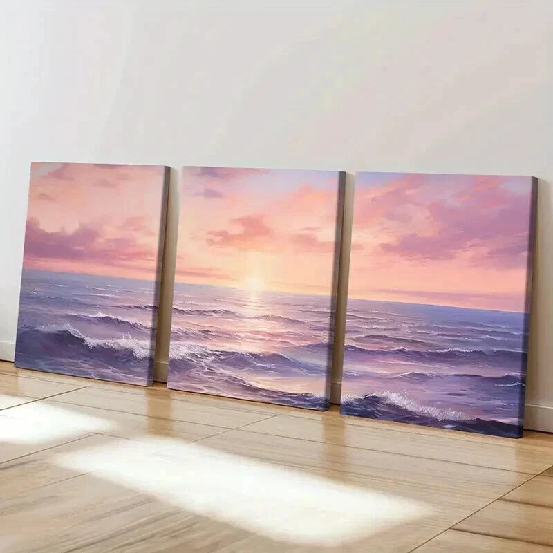 3pcs Beautiful Sea View Sunset Waves Wall Art Set Canvas Framed 40x60cm - High Quality Print 100% Australian Made Wall Canvas Ready to Hang - Bella Home Decor