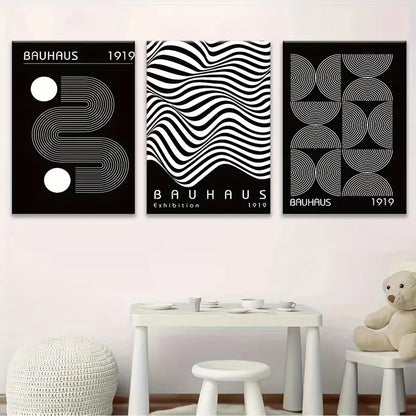 3pcs Bauhaus Geometric Theme Metal Print Ready to Hang Art - Bella Home Decor