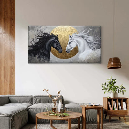 Horses Before the Golden Sun Wall Art Canvas Office Home Room Framed 120x60cm