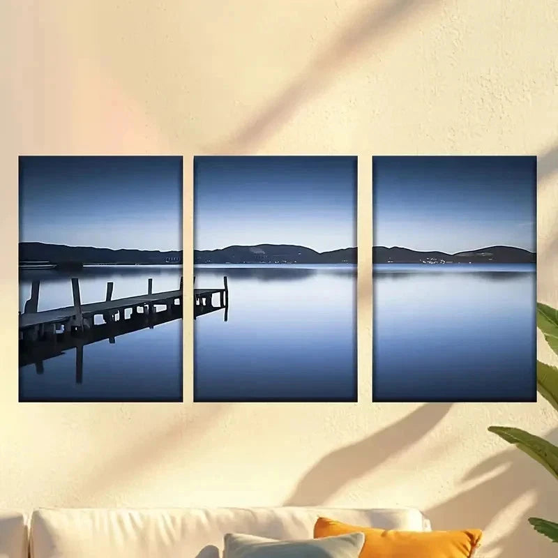 3pcs Serene Lake & Mountain Landscape Posters Wall Art Set Canvas Framed 50x70cm - High Quality Print 100% Australian Made Wall Canvas Ready to Hang