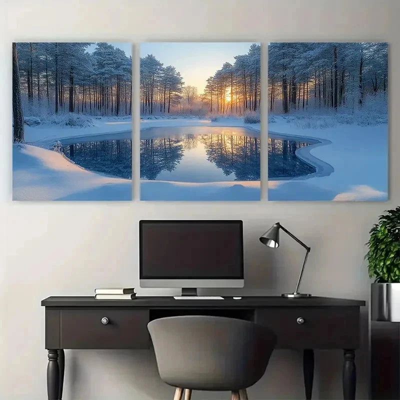 3pcs Serene Winter Landscape Snowy Wood Perfect Wall Art Set Canvas Framed 50x70cm - High Quality Print 100% Australian Made Wall Canvas Ready to Hang