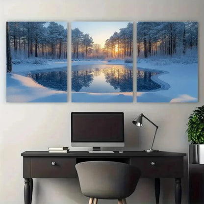 3pcs Serene Winter Landscape Snowy Wood Perfect Wall Art Set Canvas Framed 50x70cm - High Quality Print 100% Australian Made Wall Canvas Ready to Hang