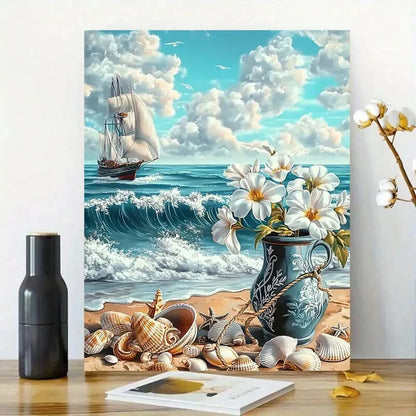 Beautiful Beach Scene With Waves Crashing  40x60cm Metal Print Ready to Hang