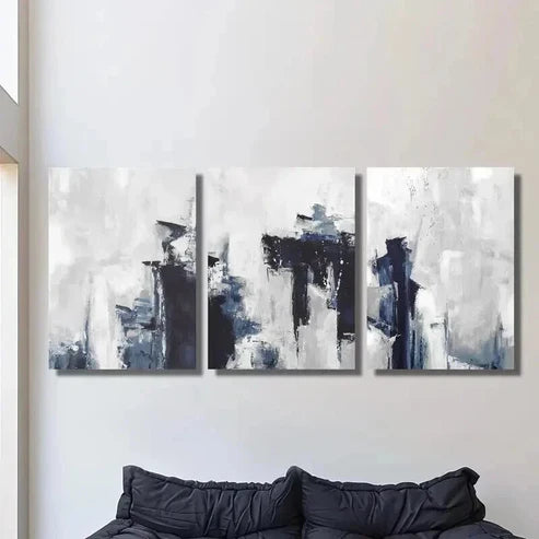 3pcs Abstract Blue and Gray Oil Painting Wall Art Canvas Unframed - High Quality Print 100% Australian Made Wall Canvas - Bella Home Decor