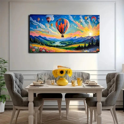Vibrant Hot Air Balloon Wall Art Canvas Office Home Room Framed 120x60cm