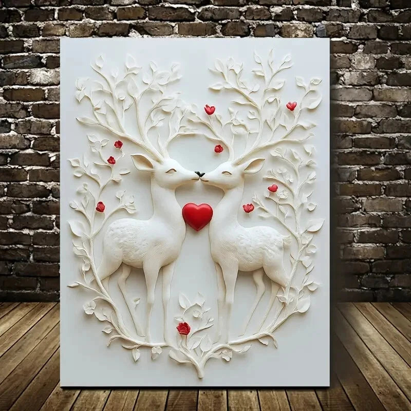 Beautiful Featuring a Romantic Deer Scene 40x60cm Metal Print Ready to Hang - Bella Home Decor
