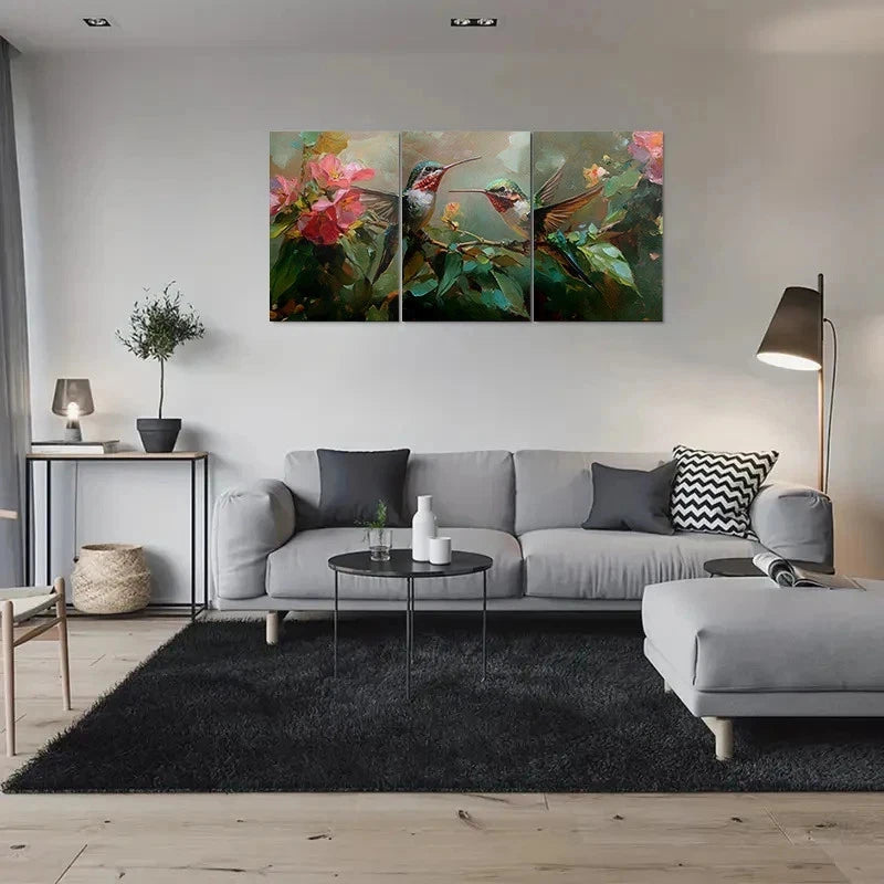 3pcs Colorful Hummingbird Floral Nature Metal Print Ready to Hang Art - Bella Home Decor