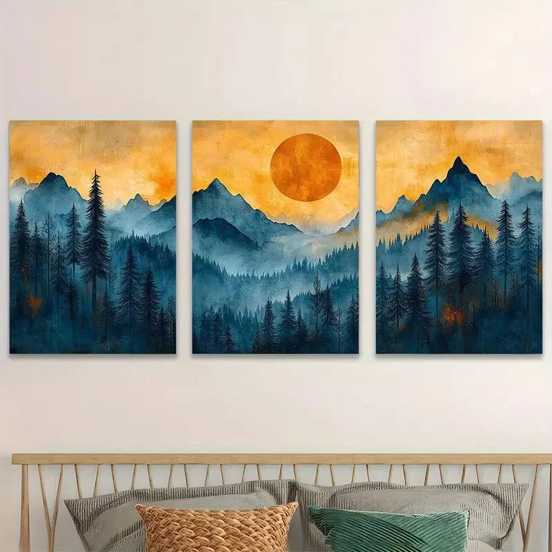 3pcs Mountain Minimalist Forest Abstract Perfect Wall Art Set Canvas Framed 40x60cm - High Quality Print 100% Australian Made Wall Canvas Ready to Hang - Bella Home Decor