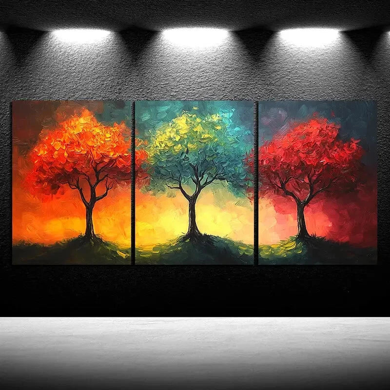 3pcs Abstract Colorful Trees Red Green Metal Print Ready to Hang Art - Bella Home Decor