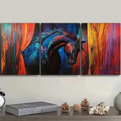 3pcs Elegant Horse Colorful Dark Perfect Wall Art Set Canvas Unframed - High Quality Print 100% Australian Made Wall Canvas