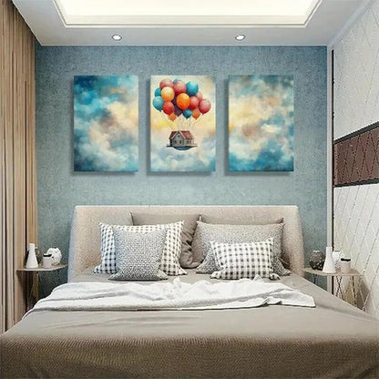 3pcs Floating House with Colorful Balloons Art Set Canvas Unframed - High Quality Print 100% Australian Made Wall Canvas