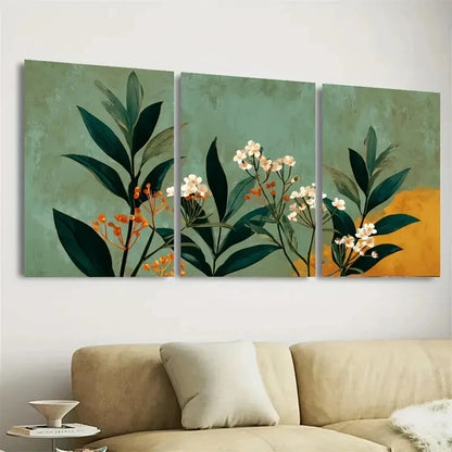 3pcs Vintage Floral Century Modern Art Wall Art Set Canvas Framed 50x70cm - High Quality Print 100% Australian Made Wall Canvas Ready to Hang