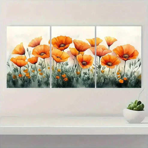 3pcs California Poppy Watercolor Botanical Wall Art Canvas Unframed - High Quality Print 100% Australian Made Wall Canvas - Bella Home Decor