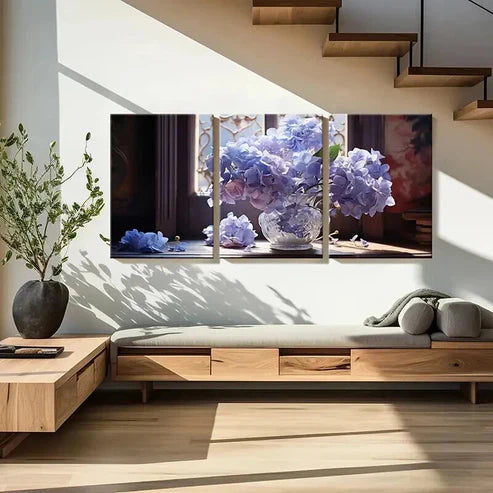 3pcs Vase Purple Flowers Hydrangeas Wall Art Canvas Unframed - High Quality Print 100% Australian Made Wall Canvas