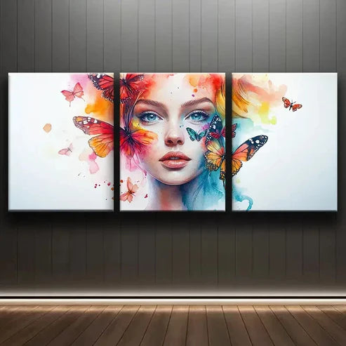 3pcs Butterfly Maiden Beauty Colorful Perfect Wall Art Set Canvas Unframed - High Quality Print 100% Australian Made Wall Canvas - Bella Home Decor