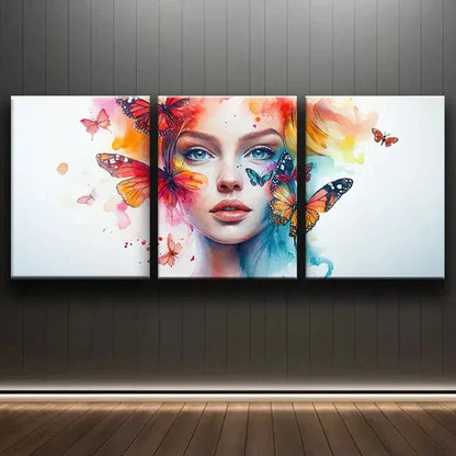 3pcs Butterfly Maiden Beauty Colorful Perfect Wall Art Set Canvas Unframed - High Quality Print 100% Australian Made Wall Canvas - Bella Home Decor