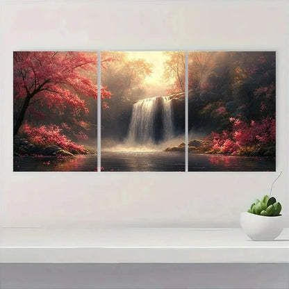 3pcs Beautiful Waterfall Oil Painting Metal Print Ready to Hang Art - Bella Home Decor