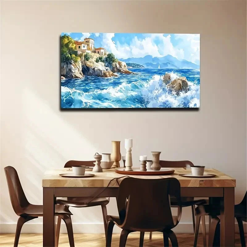 White Wave Modern Theme Wall Art Canvas Office Home Room Framed 120x60cm