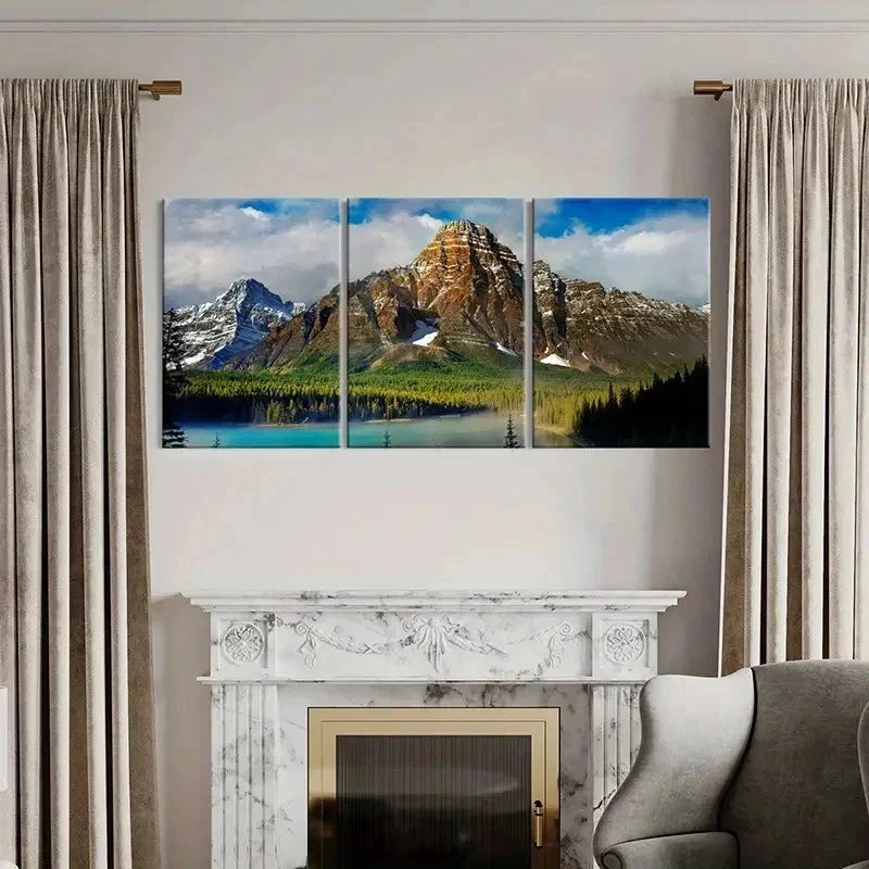 3pcs Lake Green Valley and Mountain Wall Art Set Canvas Framed 60x90cm - High Quality Print 100% Australian Made Wall Canvas Ready to Hang - Bella Home Decor