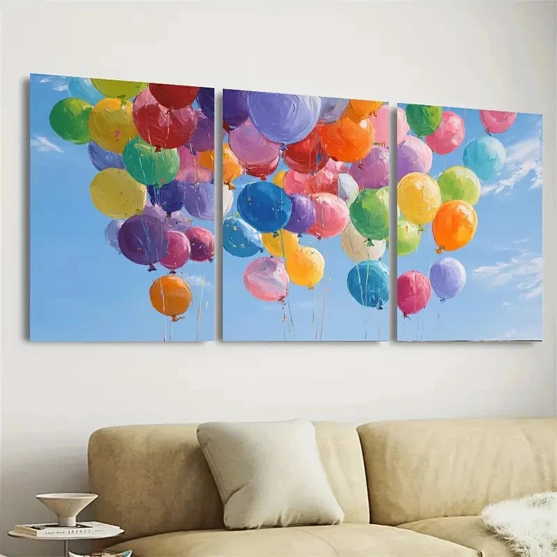3pcs Colorful Balloons Optimistic Wall Art Set Canvas Framed 40x60cm - High Quality Print 100% Australian Made Wall Canvas Ready to Hang - Bella Home Decor