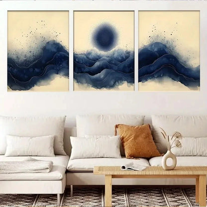 3pcs Abstract Blue Mountain Wave Style Metal Print Ready to Hang Art - Bella Home Decor