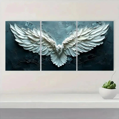 3pcs BWhite Wings with Blue & White Feather  WF   Framed Wall Art Set Canvas Framed 50x70cm - High Quality Print 100% Australian Made Wall Canvas Ready to Hang - Bella Home Decor