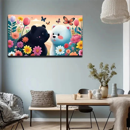 Vibrant Flowers & Butterflies Wall Art Canvas Office Home Room Framed 120x60cm
