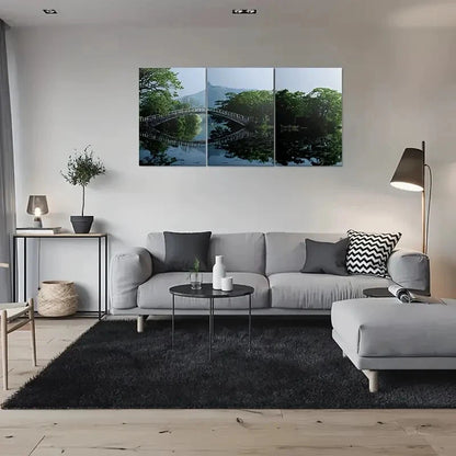 3pcs Serene Lake with Bridge Painting Metal Print Ready to Hang Art