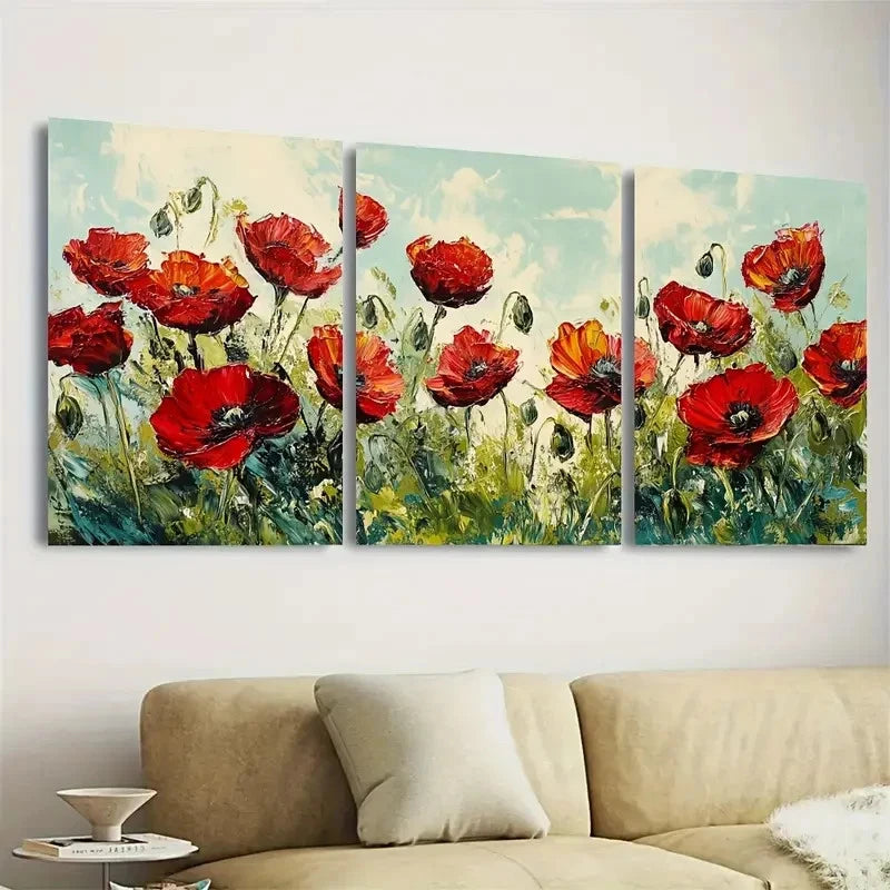 3pcs Poppy Wildflowers Wall Art Set Canvas Framed 60x90cm - High Quality Print 100% Australian Made Wall Canvas Ready to Hang