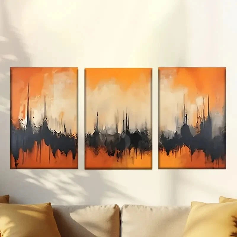 3pcs  Vibrant Orange & Black Abstract Cityscape  Wall Art Set Canvas Framed 40x60cm - High Quality Print 100% Australian Made Wall Canvas Ready to Hang - Bella Home Decor