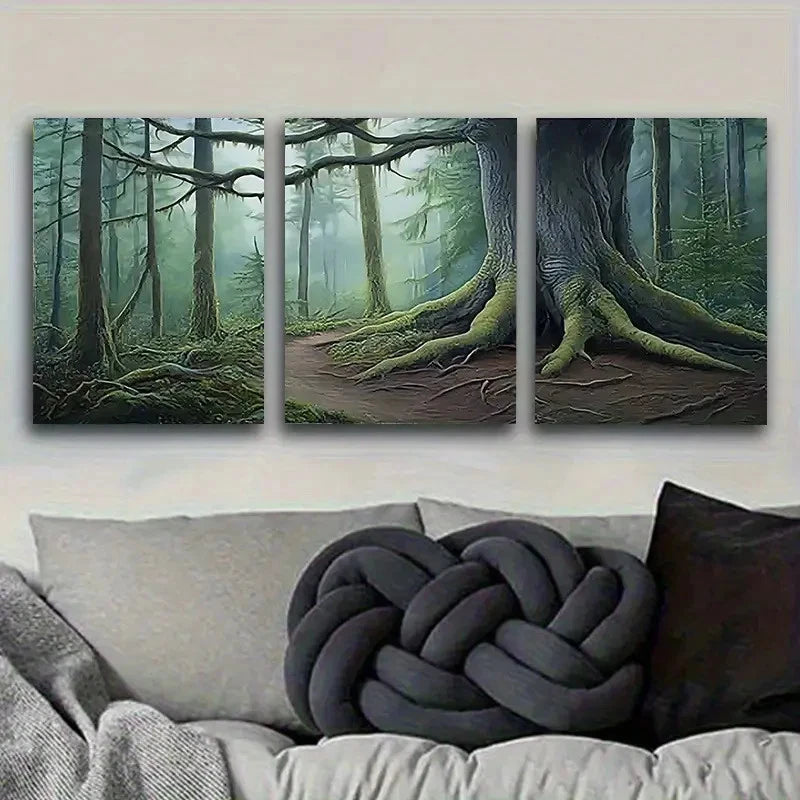 3pcs Misty Forest Path Wall Art Set Canvas Framed 50x70cm - High Quality Print 100% Australian Made Wall Canvas Ready to Hang