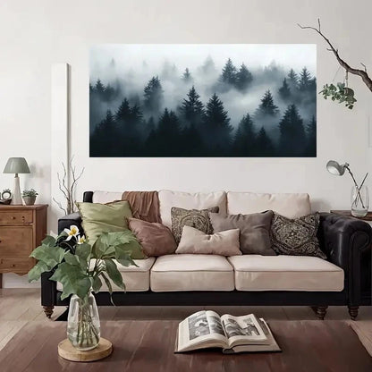 Misty Forest Landscape Wall Art Canvas Office Home Room Framed 120x60cm