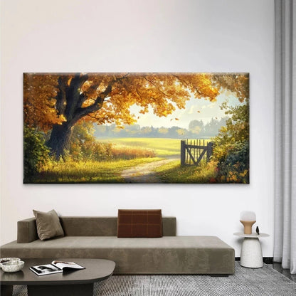 Golden Fall Trees & Countryside Wall Art Canvas Office Home Room Framed 120x60cm