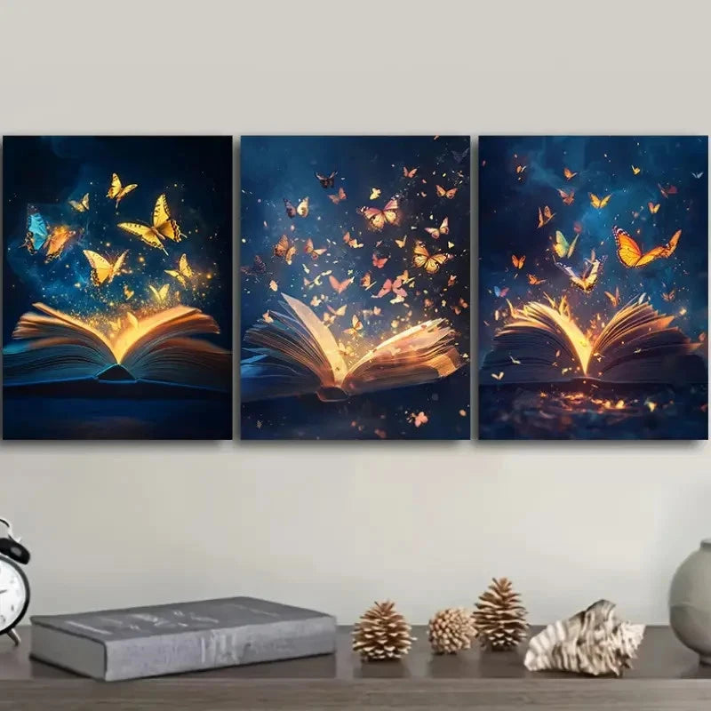 3pcs Golden Butterfly Flying Out Wall Art Set Canvas Framed 60x90cm - High Quality Print 100% Australian Made Wall Canvas Ready to Hang - Bella Home Decor