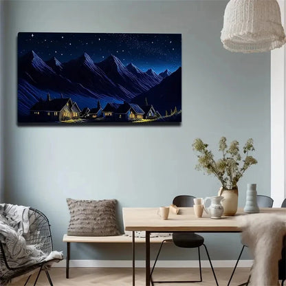 Tranquil Mountain Village Wall Art Canvas Office Home Room Framed 120x60cm