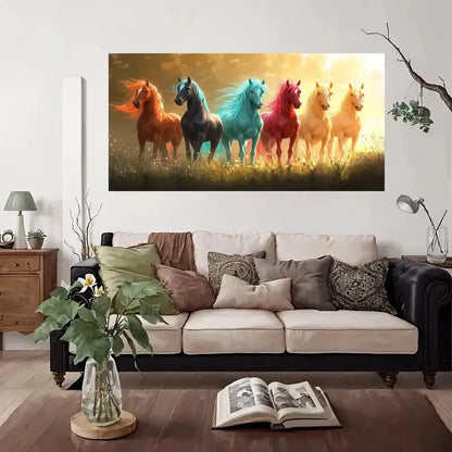 Horse Elegant Colorful Wall Art Canvas Office Home Room Framed 120x60cm