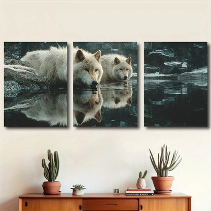 3pcs Wolf Reflections Wildlife Scene Metal Print Ready to Hang Art