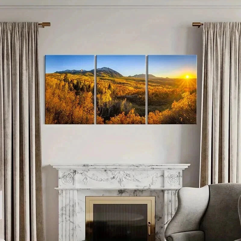 3pcs Autumn Forest Mountains Landscape  Wall Art Set Canvas Framed 60x90cm - High Quality Print 100% Australian Made Wall Canvas Ready to Hang - Bella Home Decor