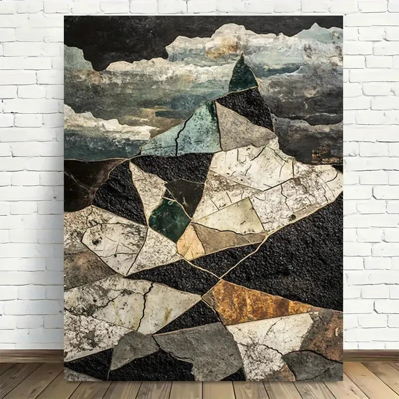 Beautiful Geometric Stone Design Abstract Painting 40x60cm Metal Print Ready to Hang - Bella Home Decor