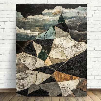 Beautiful Geometric Stone Design Abstract Painting 40x60cm Metal Print Ready to Hang - Bella Home Decor
