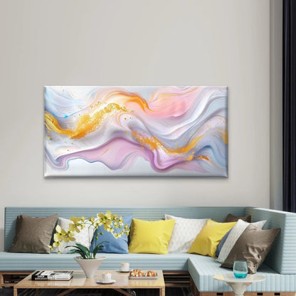 White And Gold Swirling Abstrac Wall Art Canvas Office Home Room Framed 120x60cm - Bella Home Decor