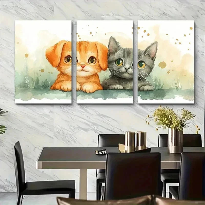 3pcs Best Friends Watercolour Cute Perfect Wall Art Set Canvas Framed 50x70cm - High Quality Print 100% Australian Made Wall Canvas Ready to Hang - Bella Home Decor