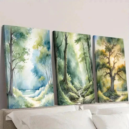 3pcs Serene Forest Path And River Scene Wall Art Canvas Unframed - High Quality Print 100% Australian Made Wall Canvas